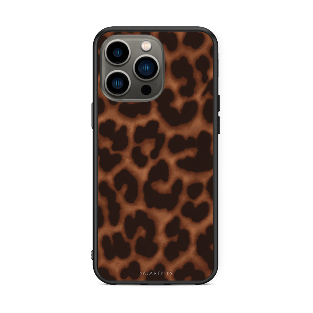 Θήκη iPhone 13 Pro Leopard Print Dark Brown από τη Smartfits με σχέδιο στο πίσω μέρος και μαύρο περίβλημα | iPhone 13 Pro Leopard Print Dark Brown case with colorful back and black bezels