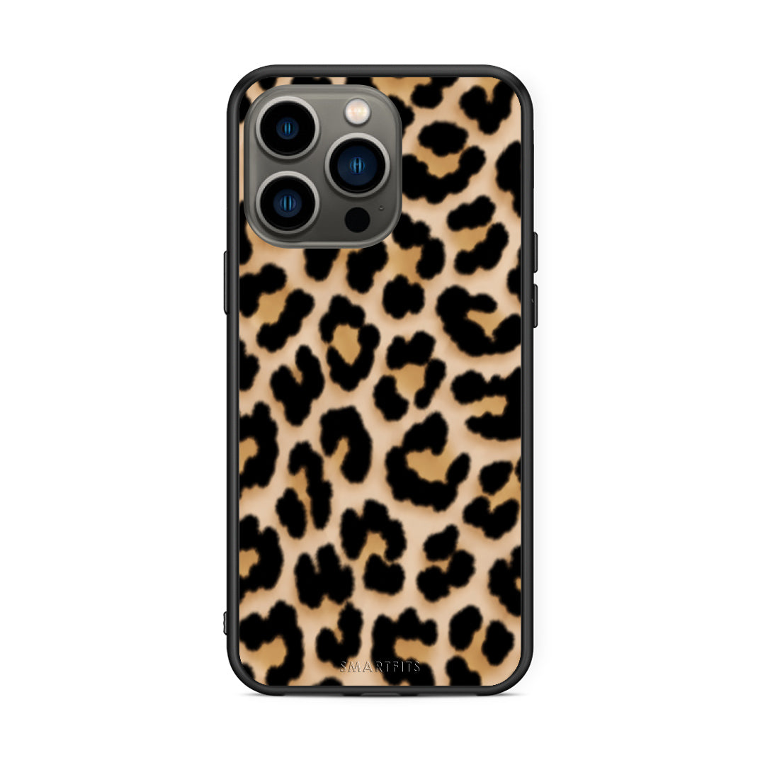 Θήκη iPhone 13 Pro Leopard Print Tan Small από τη Smartfits με σχέδιο στο πίσω μέρος και μαύρο περίβλημα | iPhone 13 Pro Leopard Print Tan Small case with colorful back and black bezels