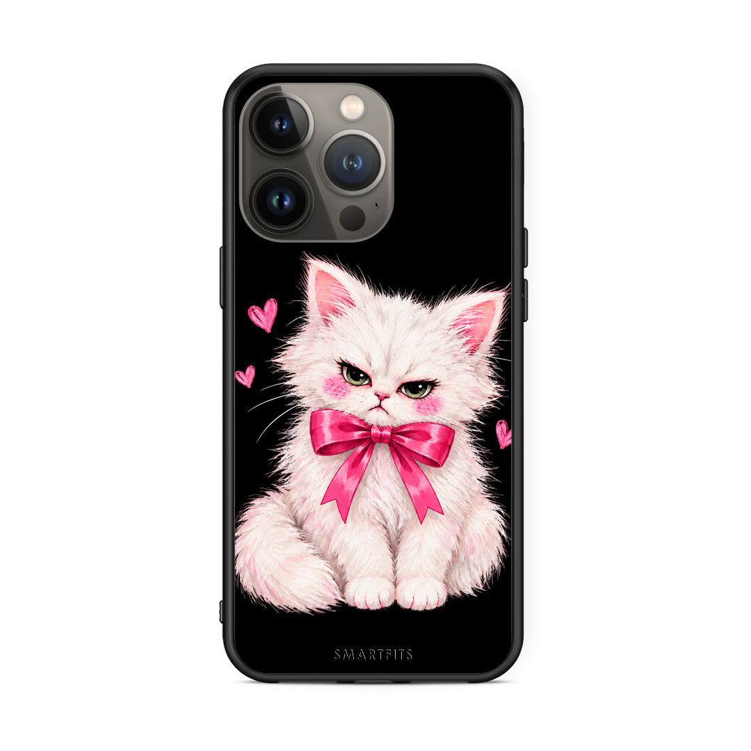 Θήκη iPhone 13 Pro Max Grumpy Party Kitten on Black από τη Smartfits με σχέδιο στο πίσω μέρος και μαύρο περίβλημα | iPhone 13 Pro Max Grumpy Party Kitten on Black case with colorful back and black bezels