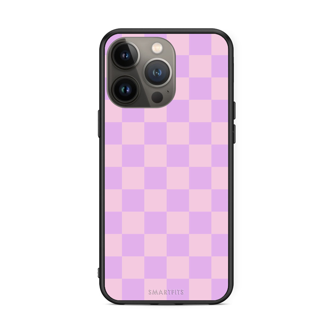 Θήκη iPhone 13 Pro Max Lavender and Pink Checkerboard από τη Smartfits με σχέδιο στο πίσω μέρος και μαύρο περίβλημα | iPhone 13 Pro Max Lavender and Pink Checkerboard case with colorful back and black bezels
