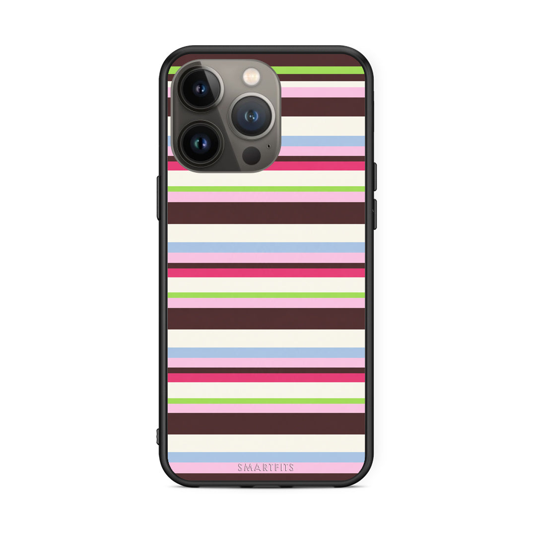 Θήκη iPhone 13 Pro Max Multicolour Horizontal Stripes από τη Smartfits με σχέδιο στο πίσω μέρος και μαύρο περίβλημα | iPhone 13 Pro Max Multicolour Horizontal Stripes case with colorful back and black bezels