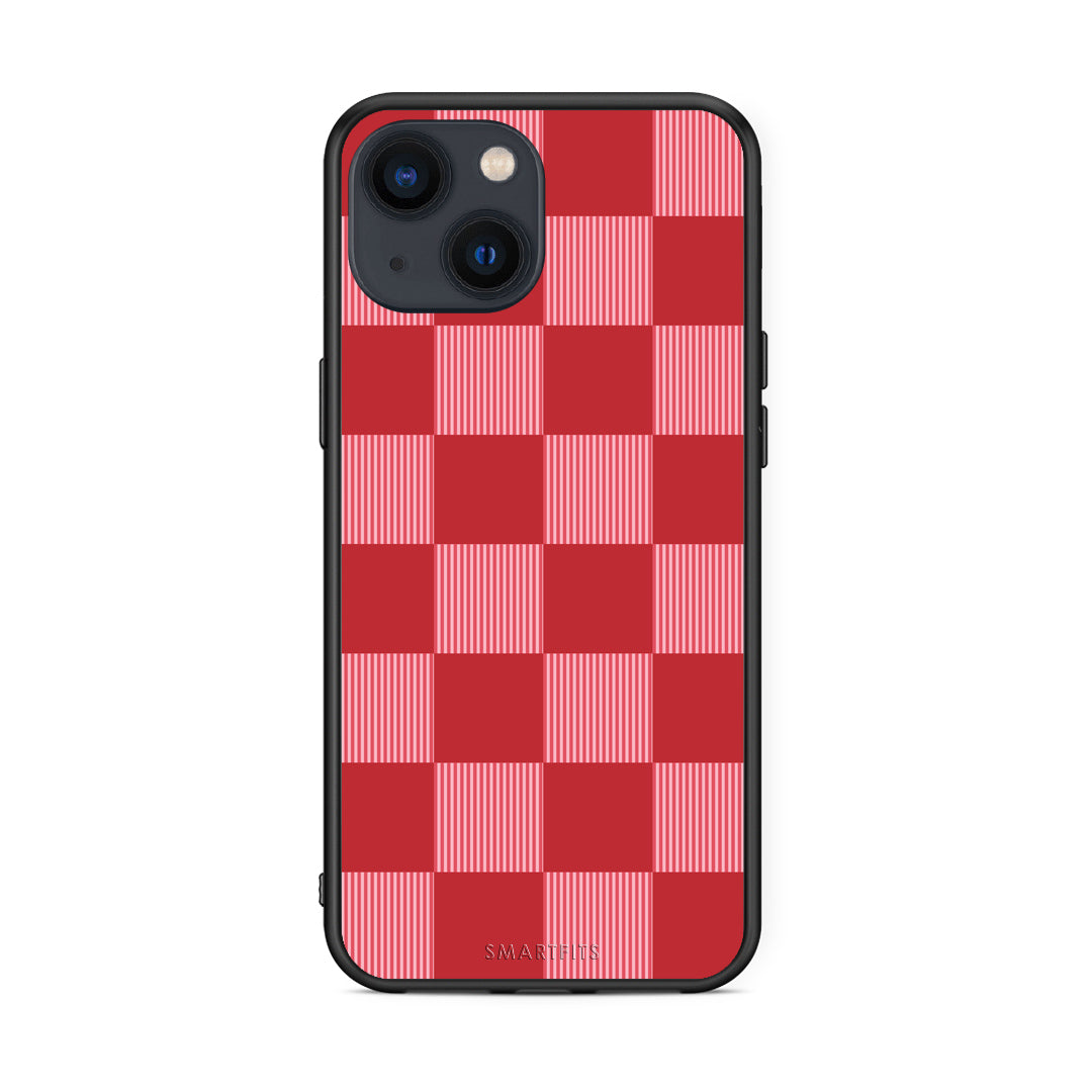 Θήκη iPhone 13 Red and Pink Striped Checks από τη Smartfits με σχέδιο στο πίσω μέρος και μαύρο περίβλημα | iPhone 13 Red and Pink Striped Checks case with colorful back and black bezels