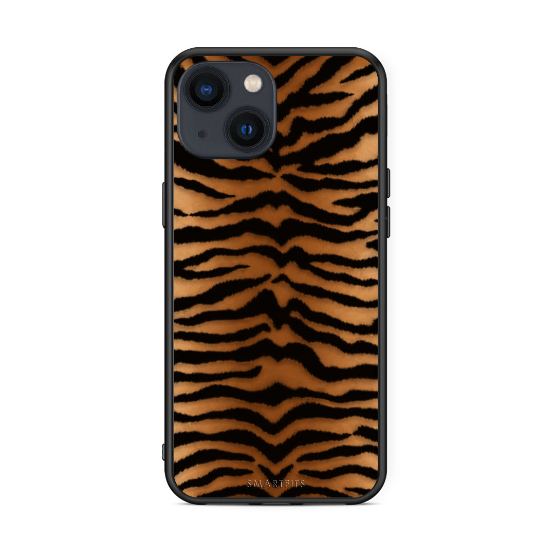 Θήκη iPhone 13 Tiger Print Orange and Black από τη Smartfits με σχέδιο στο πίσω μέρος και μαύρο περίβλημα | iPhone 13 Tiger Print Orange and Black case with colorful back and black bezels