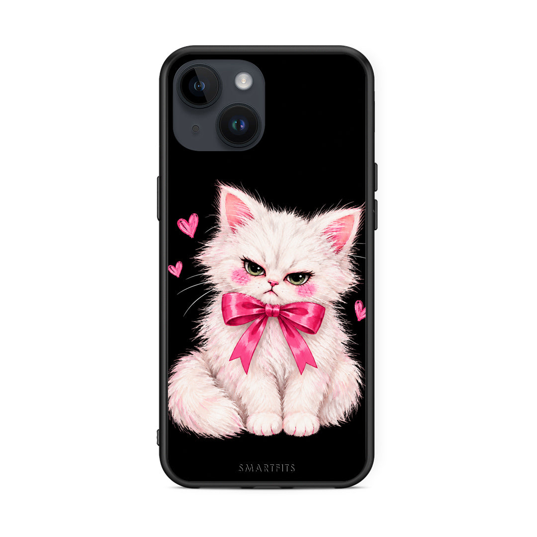 Θήκη iPhone 15 Grumpy Party Kitten on Black από τη Smartfits με σχέδιο στο πίσω μέρος και μαύρο περίβλημα | iPhone 15 Grumpy Party Kitten on Black case with colorful back and black bezels