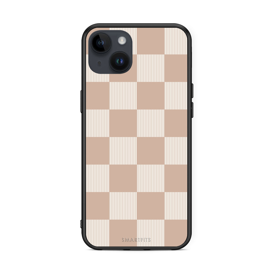 Θήκη iPhone 14 Plus Latte and Cream Striped Checks από τη Smartfits με σχέδιο στο πίσω μέρος και μαύρο περίβλημα | iPhone 14 Plus Latte and Cream Striped Checks case with colorful back and black bezels