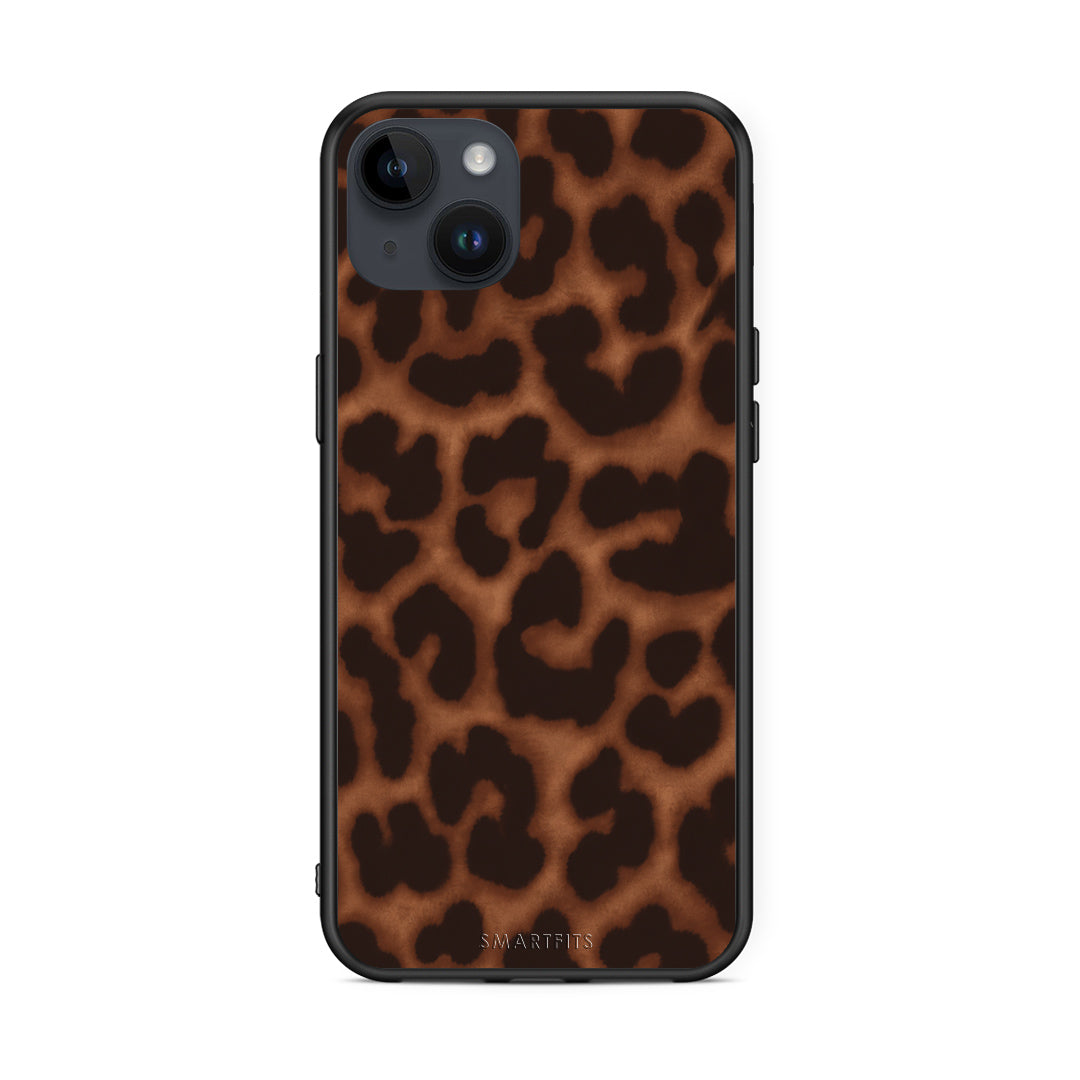 Θήκη iPhone 14 Plus Leopard Print Dark Brown από τη Smartfits με σχέδιο στο πίσω μέρος και μαύρο περίβλημα | iPhone 14 Plus Leopard Print Dark Brown case with colorful back and black bezels