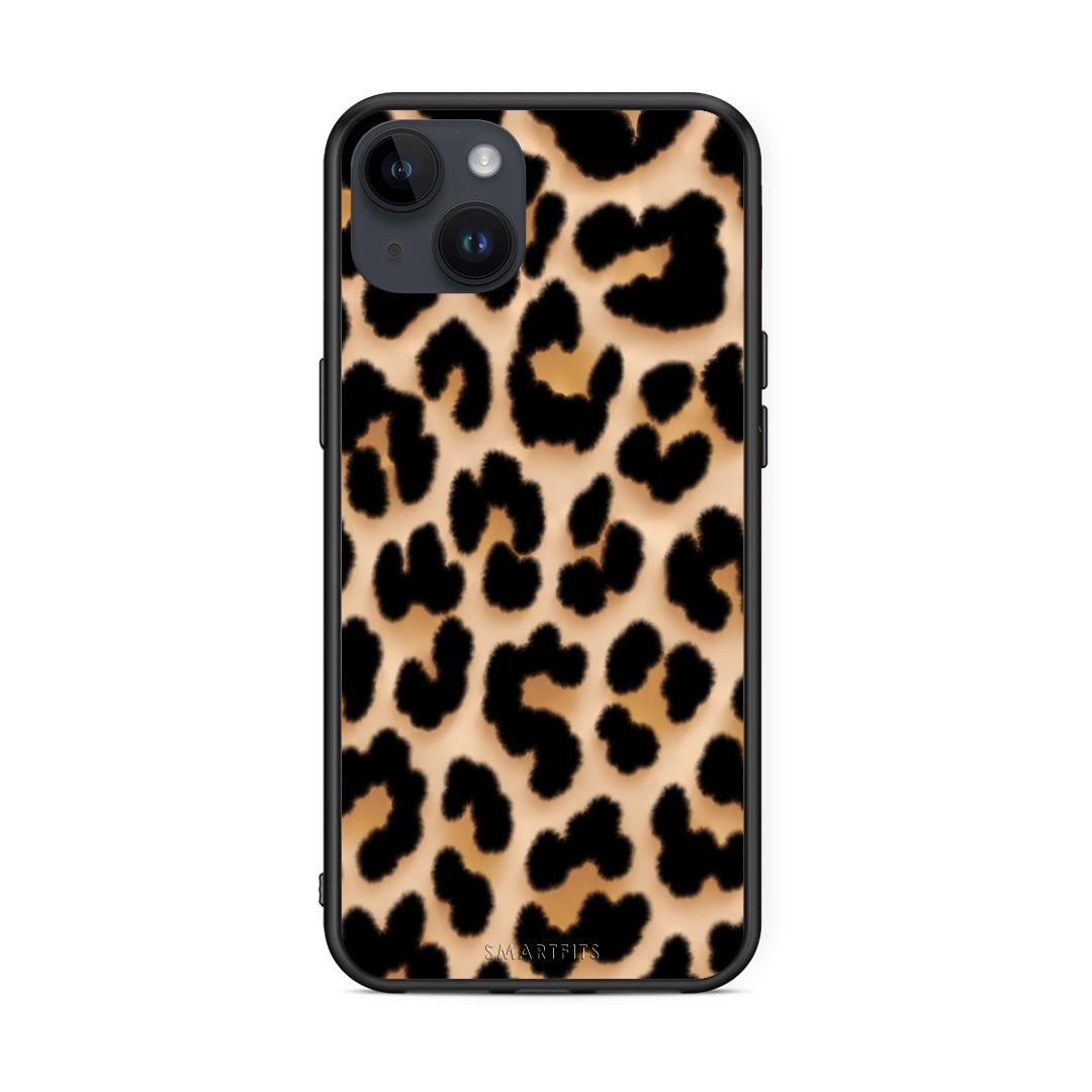 Θήκη iPhone 14 Plus Leopard Print Tan Large από τη Smartfits με σχέδιο στο πίσω μέρος και μαύρο περίβλημα | iPhone 14 Plus Leopard Print Tan Large case with colorful back and black bezels