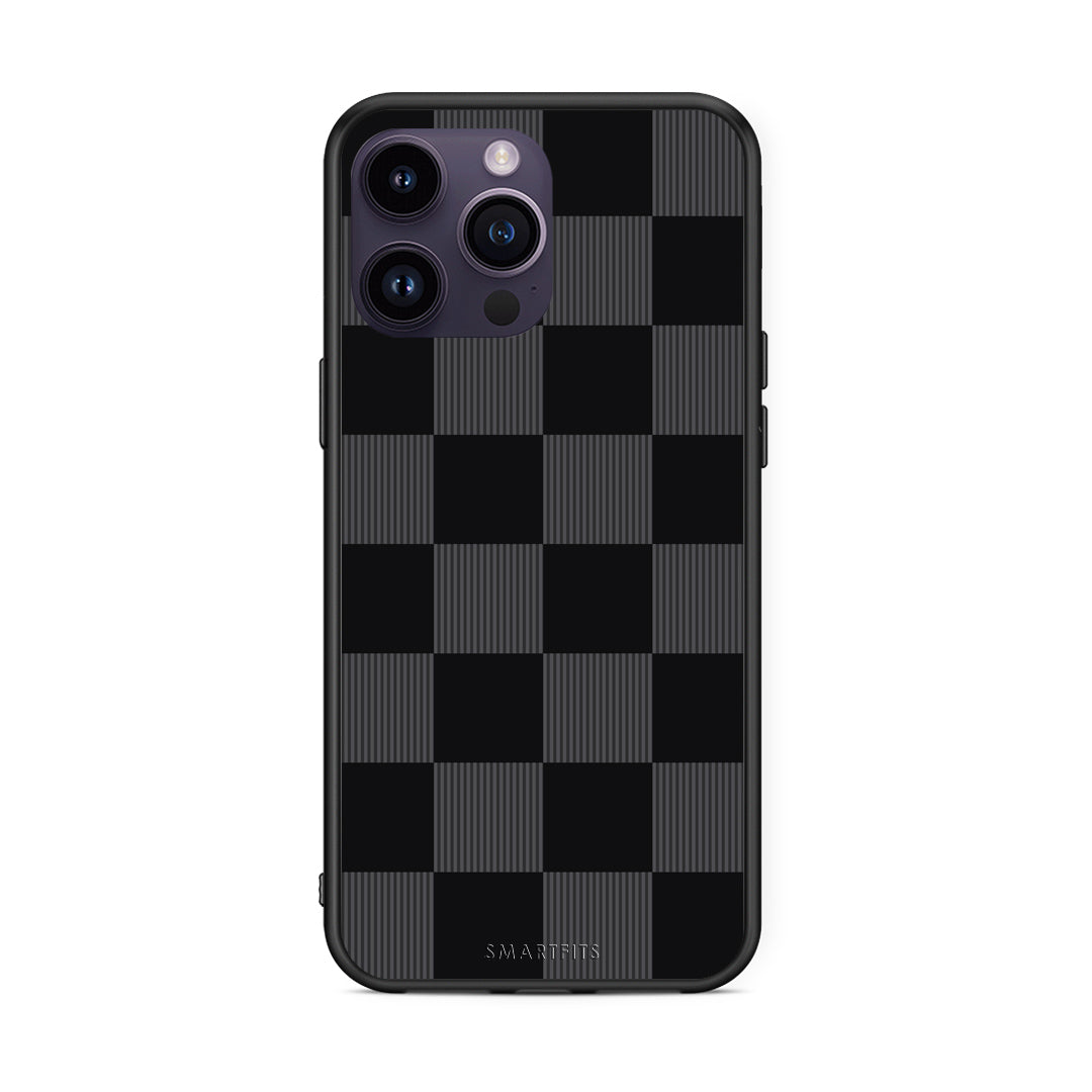 Θήκη iPhone 14 Pro Black and Charcoal Striped Checks από τη Smartfits με σχέδιο στο πίσω μέρος και μαύρο περίβλημα | iPhone 14 Pro Black and Charcoal Striped Checks case with colorful back and black bezels