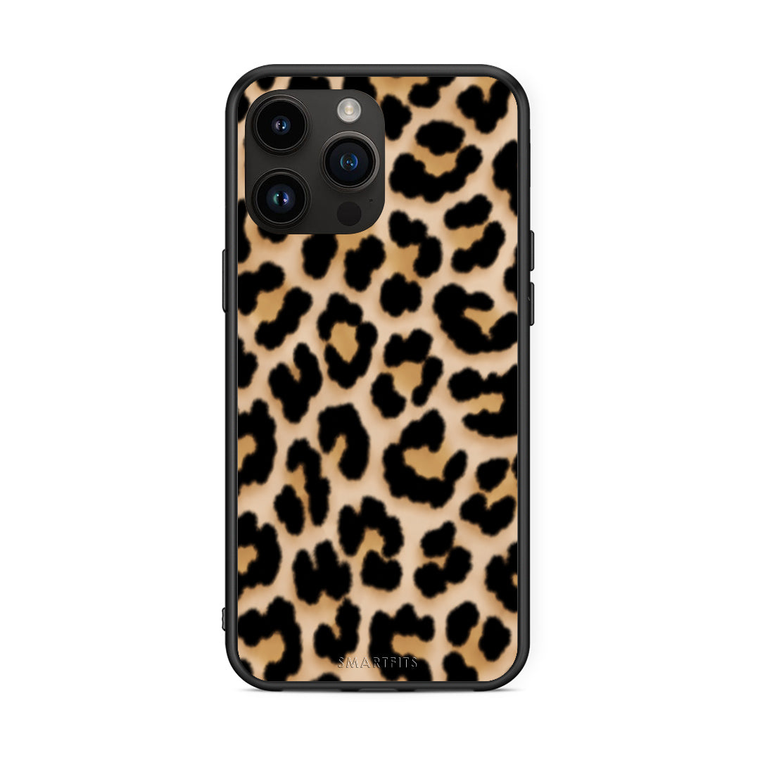 Θήκη iPhone 15 Pro Max Leopard Print Tan Small από τη Smartfits με σχέδιο στο πίσω μέρος και μαύρο περίβλημα | iPhone 15 Pro Max Leopard Print Tan Small case with colorful back and black bezels