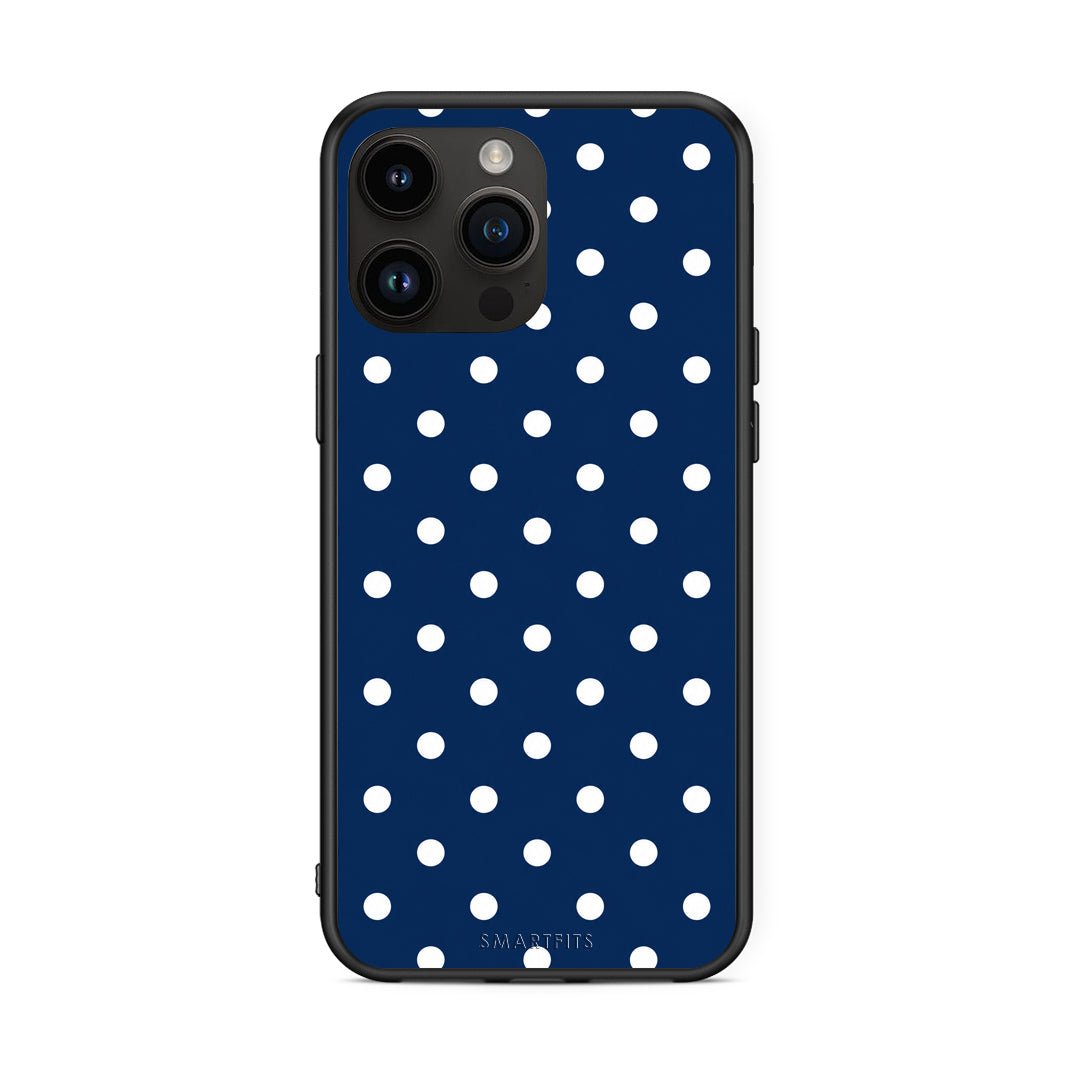 Θήκη iPhone 15 Pro Max White Small Polka Dots on Navy από τη Smartfits με σχέδιο στο πίσω μέρος και μαύρο περίβλημα | iPhone 15 Pro Max White Small Polka Dots on Navy case with colorful back and black bezels