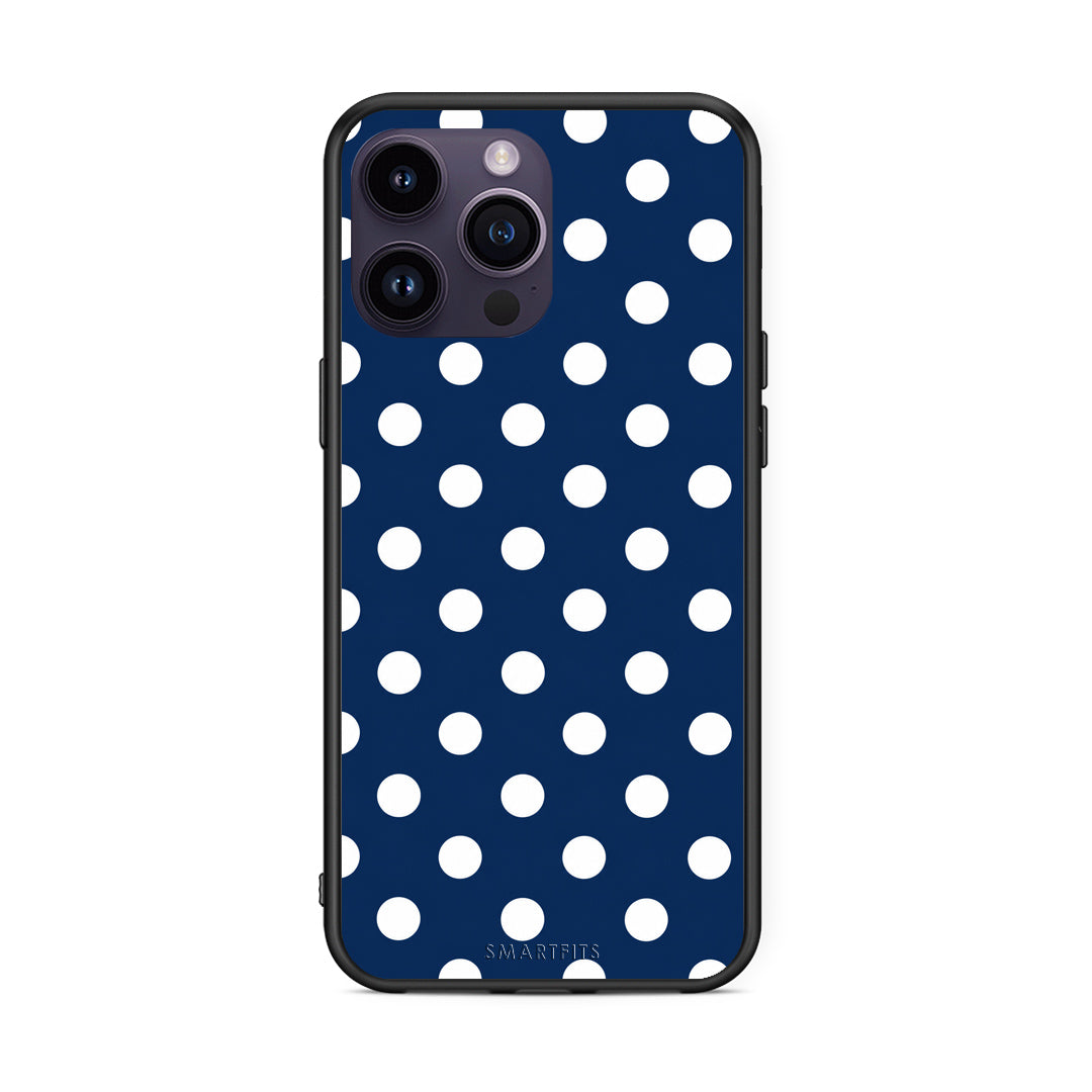Θήκη iPhone 14 Pro White Large Polka Dots on Navy από τη Smartfits με σχέδιο στο πίσω μέρος και μαύρο περίβλημα | iPhone 14 Pro White Large Polka Dots on Navy case with colorful back and black bezels