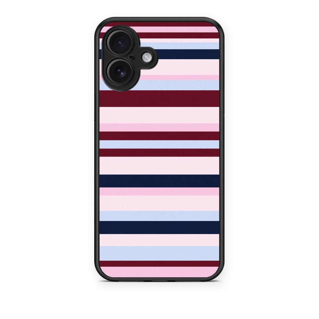 Θήκη iPhone 16 Plus Burgundy Pink and Blue Horizontal Stripes από τη Smartfits με σχέδιο στο πίσω μέρος και μαύρο περίβλημα | iPhone 16 Plus Burgundy Pink and Blue Horizontal Stripes case with colorful back and black bezels