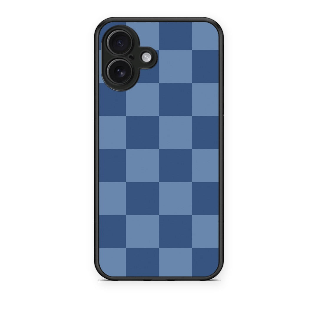 Θήκη iPhone 16 Plus Denim Blue Checkerboard από τη Smartfits με σχέδιο στο πίσω μέρος και μαύρο περίβλημα | iPhone 16 Plus Denim Blue Checkerboard case with colorful back and black bezels