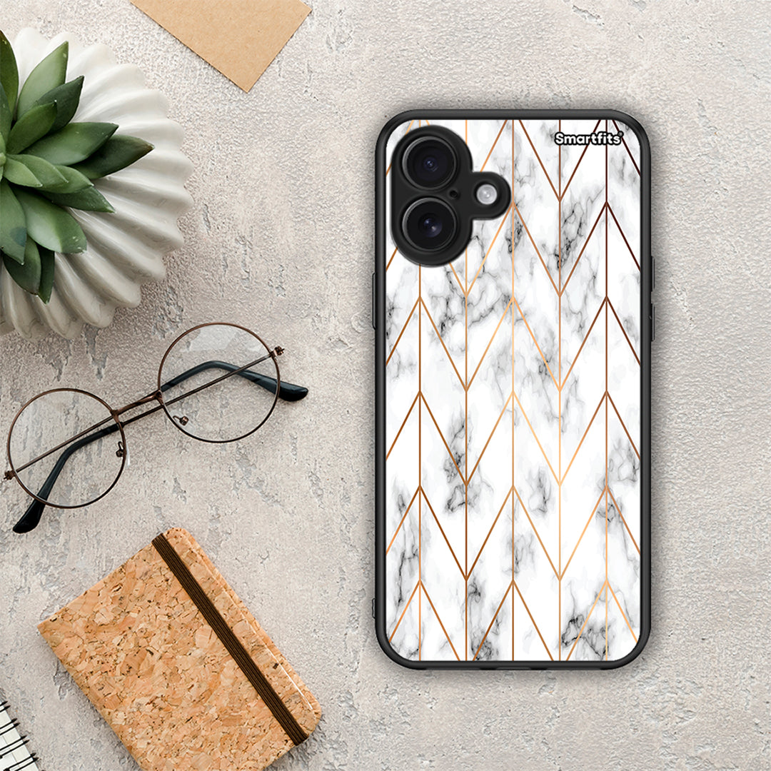 Marble Gold Geometric - iPhone 16 Plus θήκη