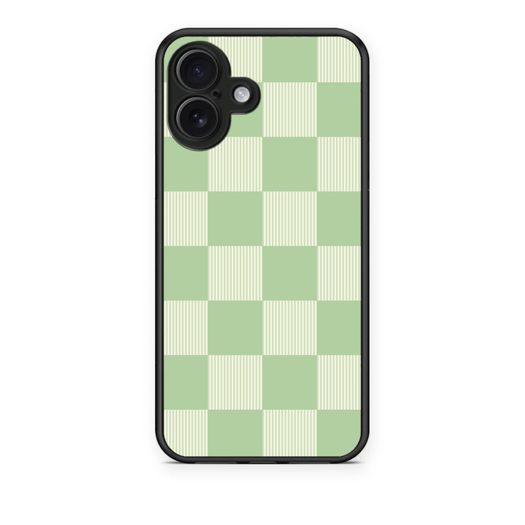 Θήκη iPhone 16 Plus Sage and Cream Striped Checks από τη Smartfits με σχέδιο στο πίσω μέρος και μαύρο περίβλημα | iPhone 16 Plus Sage and Cream Striped Checks case with colorful back and black bezels