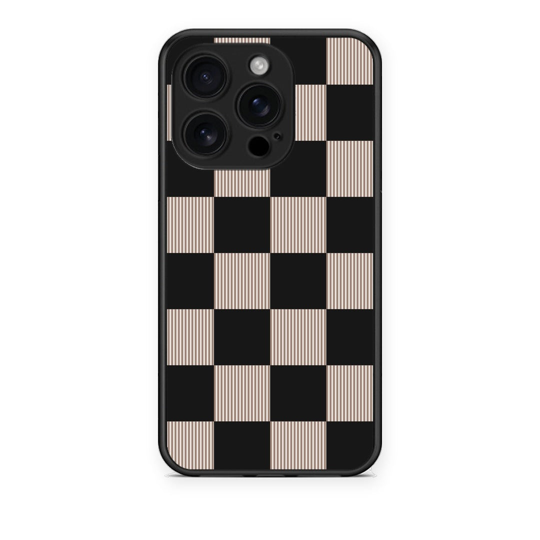 Θήκη iPhone 16 Pro Black and Taupe Striped Checks από τη Smartfits με σχέδιο στο πίσω μέρος και μαύρο περίβλημα | iPhone 16 Pro Black and Taupe Striped Checks case with colorful back and black bezels