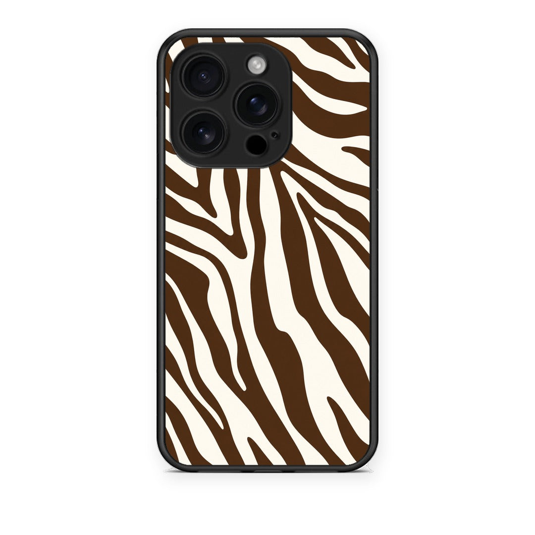 Θήκη iPhone 16 Pro Brown and Cream Zebra Stripes από τη Smartfits με σχέδιο στο πίσω μέρος και μαύρο περίβλημα | iPhone 16 Pro Brown and Cream Zebra Stripes case with colorful back and black bezels