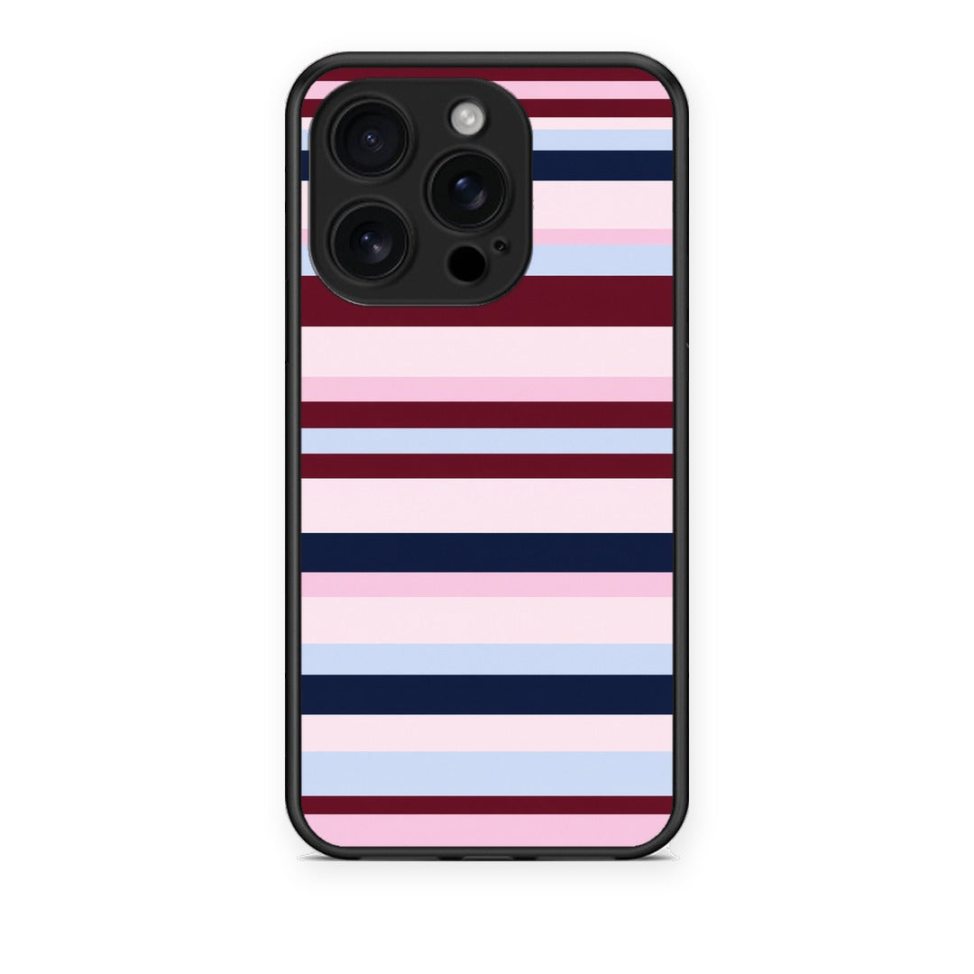 Θήκη iPhone 16 Pro Burgundy Pink and Blue Horizontal Stripes από τη Smartfits με σχέδιο στο πίσω μέρος και μαύρο περίβλημα | iPhone 16 Pro Burgundy Pink and Blue Horizontal Stripes case with colorful back and black bezels