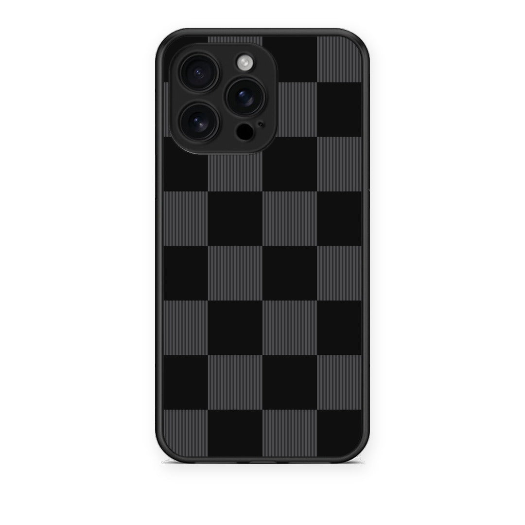 Θήκη iPhone 16 Pro Max Black and Charcoal Striped Checks από τη Smartfits με σχέδιο στο πίσω μέρος και μαύρο περίβλημα | iPhone 16 Pro Max Black and Charcoal Striped Checks case with colorful back and black bezels