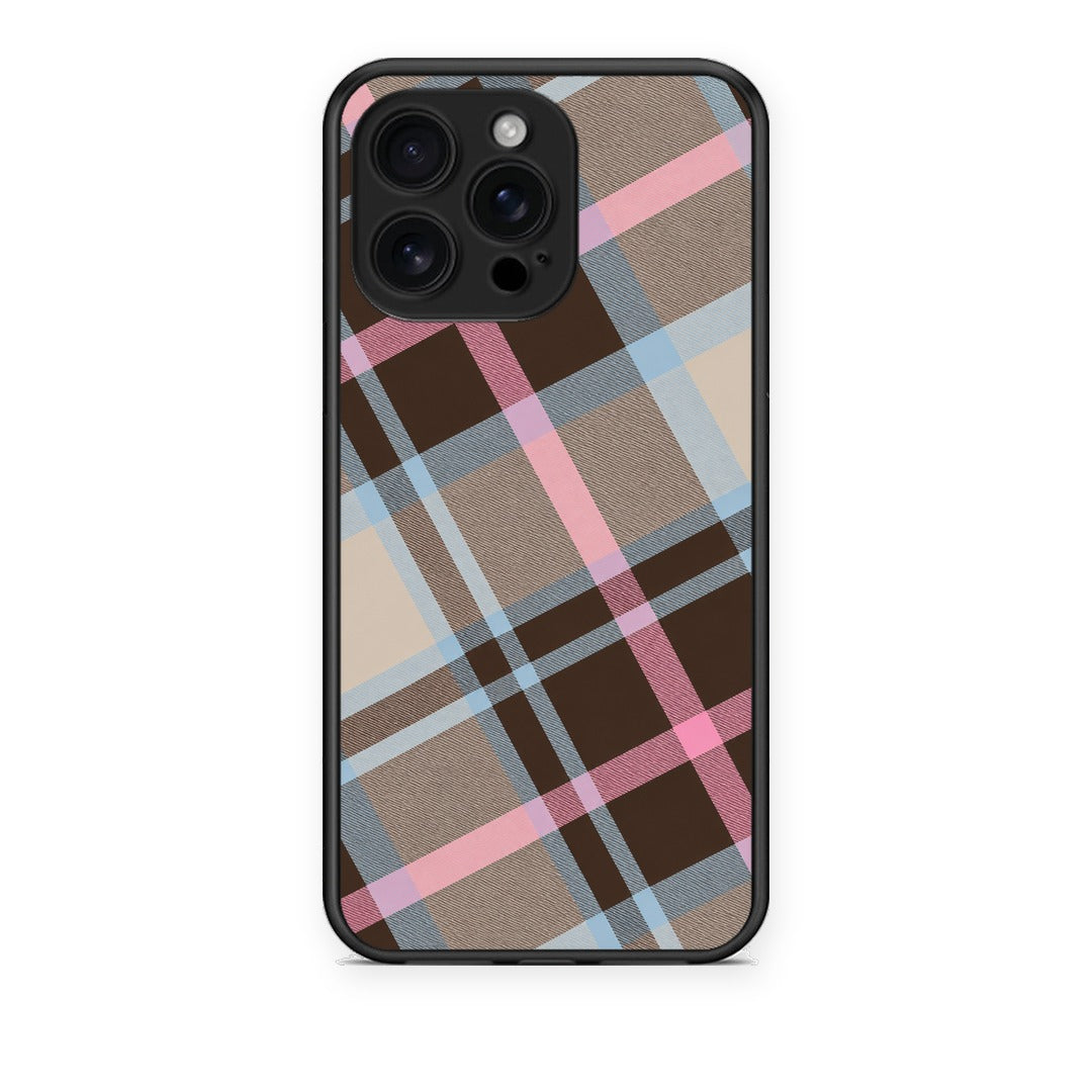 Θήκη iPhone 16 Pro Max Brown Pink and Blue Diagonal Plaid από τη Smartfits με σχέδιο στο πίσω μέρος και μαύρο περίβλημα | iPhone 16 Pro Max Brown Pink and Blue Diagonal Plaid case with colorful back and black bezels