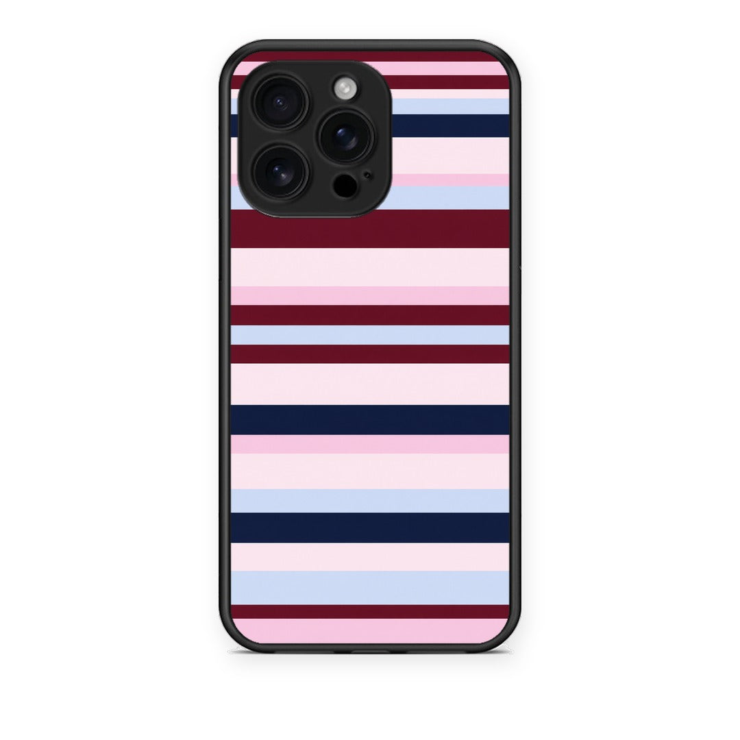 Θήκη iPhone 16 Pro Max Burgundy Pink and Blue Horizontal Stripes από τη Smartfits με σχέδιο στο πίσω μέρος και μαύρο περίβλημα | iPhone 16 Pro Max Burgundy Pink and Blue Horizontal Stripes case with colorful back and black bezels