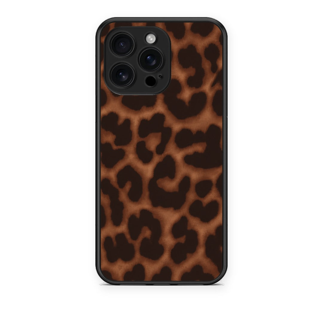Θήκη iPhone 16 Pro Max Leopard Print Dark Brown από τη Smartfits με σχέδιο στο πίσω μέρος και μαύρο περίβλημα | iPhone 16 Pro Max Leopard Print Dark Brown case with colorful back and black bezels