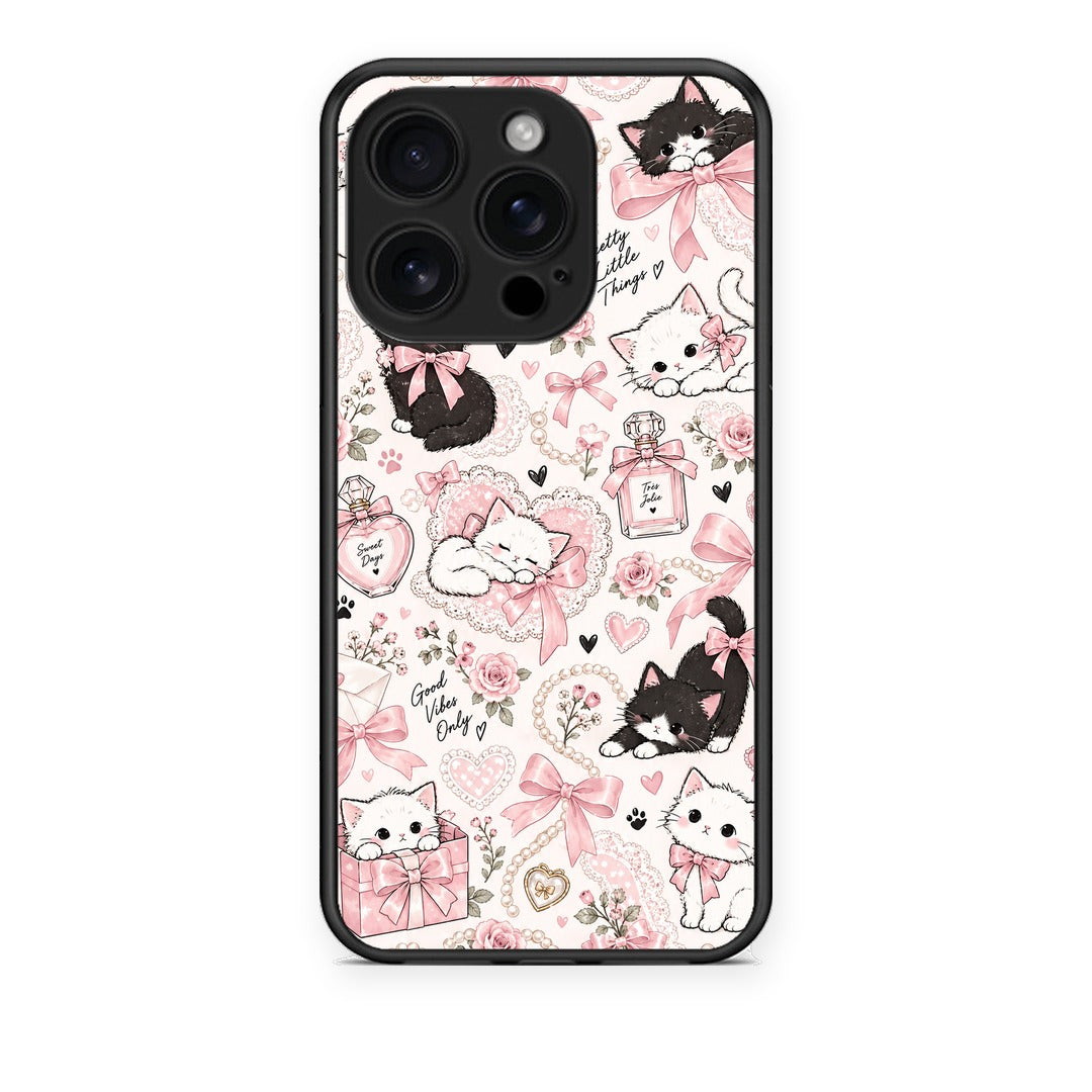 Θήκη iPhone 16 Pro Pink Bows and Kittens Collage από τη Smartfits με σχέδιο στο πίσω μέρος και μαύρο περίβλημα | iPhone 16 Pro Pink Bows and Kittens Collage case with colorful back and black bezels