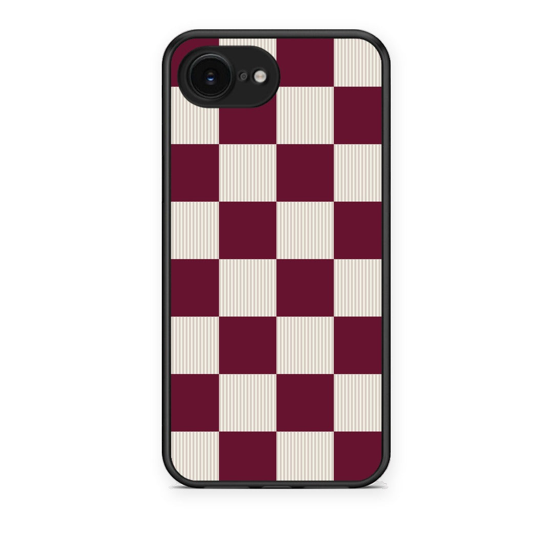 Θήκη iPhone 16e Burgundy and Cream Striped Checks από τη Smartfits με σχέδιο στο πίσω μέρος και μαύρο περίβλημα | iPhone 16e Burgundy and Cream Striped Checks case with colorful back and black bezels