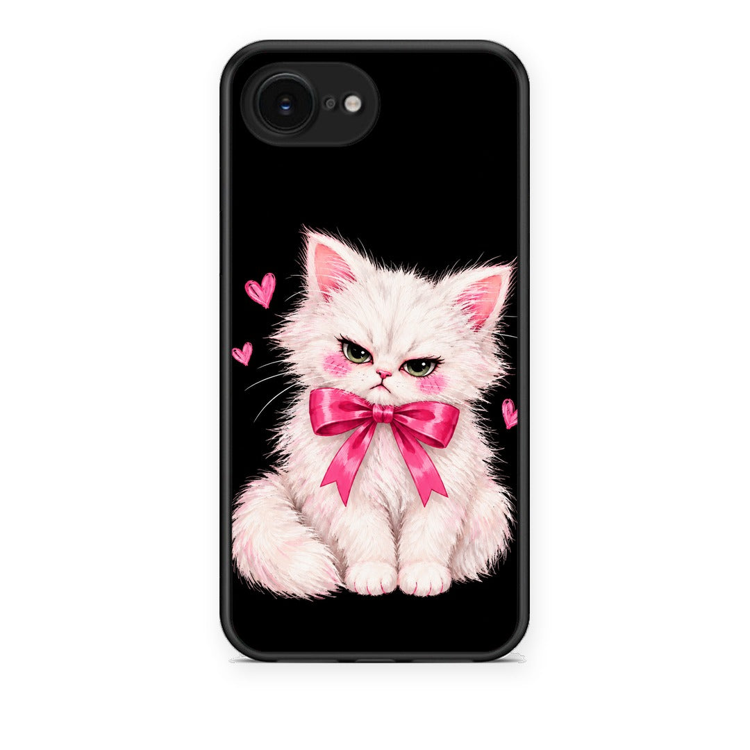 Θήκη iPhone 16e Grumpy Party Kitten on Black από τη Smartfits με σχέδιο στο πίσω μέρος και μαύρο περίβλημα | iPhone 16e Grumpy Party Kitten on Black case with colorful back and black bezels