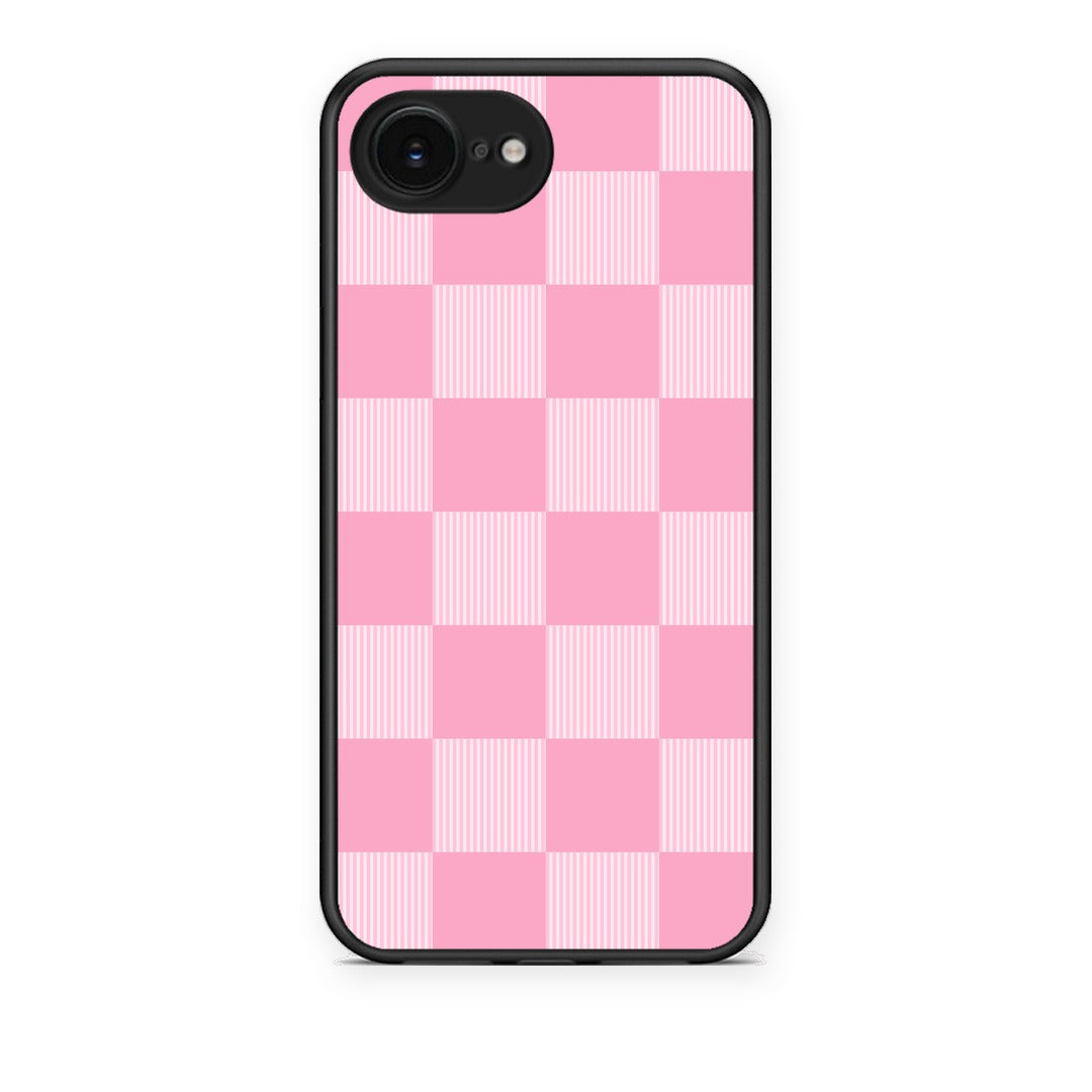 Θήκη iPhone 16e Pink and White Striped Checks από τη Smartfits με σχέδιο στο πίσω μέρος και μαύρο περίβλημα | iPhone 16e Pink and White Striped Checks case with colorful back and black bezels