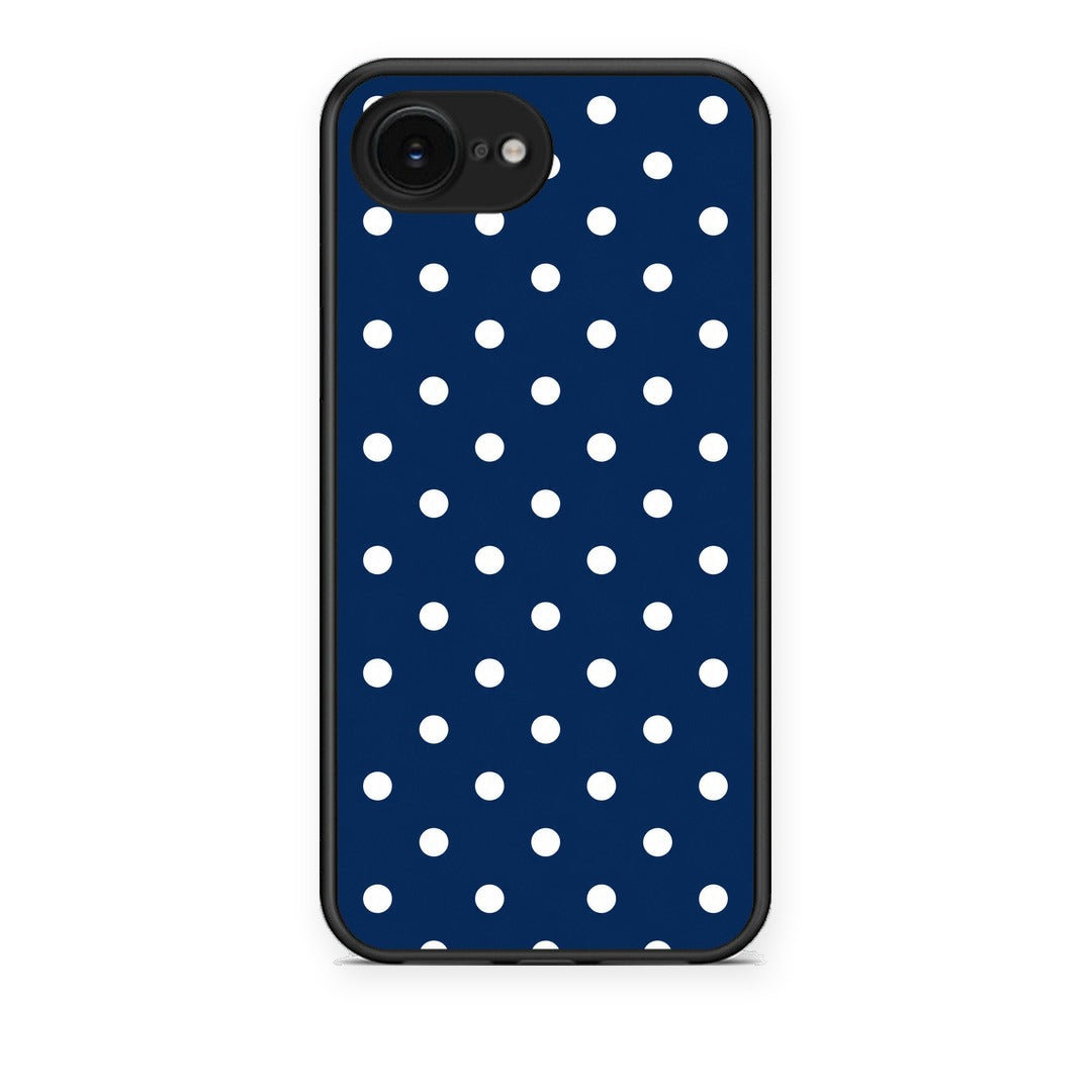 Θήκη iPhone 16e White Small Polka Dots on Navy από τη Smartfits με σχέδιο στο πίσω μέρος και μαύρο περίβλημα | iPhone 16e White Small Polka Dots on Navy case with colorful back and black bezels