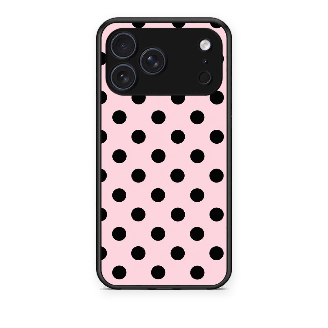 Θήκη iPhone 17 Pro Black Polka Dots on Pink από τη Smartfits με σχέδιο στο πίσω μέρος και μαύρο περίβλημα | iPhone 17 Pro Black Polka Dots on Pink case with colorful back and black bezels