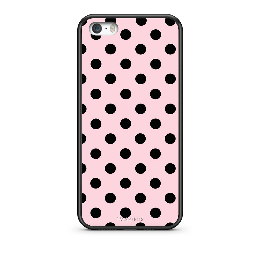 Θήκη iPhone 5 / 5s / SE Black Polka Dots on Pink από τη Smartfits με σχέδιο στο πίσω μέρος και μαύρο περίβλημα | iPhone 5 / 5s / SE Black Polka Dots on Pink case with colorful back and black bezels