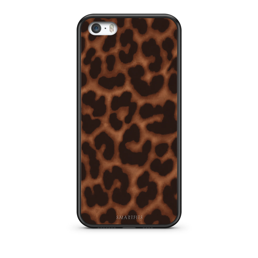 Θήκη iPhone 5 / 5s / SE Leopard Print Dark Brown από τη Smartfits με σχέδιο στο πίσω μέρος και μαύρο περίβλημα | iPhone 5 / 5s / SE Leopard Print Dark Brown case with colorful back and black bezels
