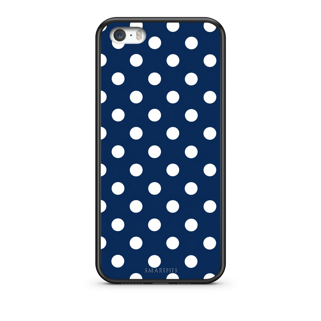 Θήκη iPhone 5 / 5s / SE White Large Polka Dots on Navy από τη Smartfits με σχέδιο στο πίσω μέρος και μαύρο περίβλημα | iPhone 5 / 5s / SE White Large Polka Dots on Navy case with colorful back and black bezels
