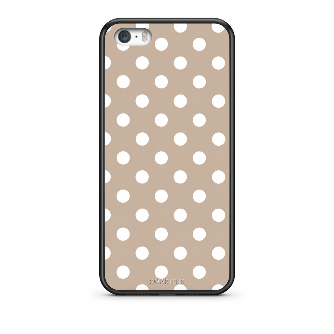Θήκη iPhone 5 / 5s / SE White Polka Dots on Taupe από τη Smartfits με σχέδιο στο πίσω μέρος και μαύρο περίβλημα | iPhone 5 / 5s / SE White Polka Dots on Taupe case with colorful back and black bezels