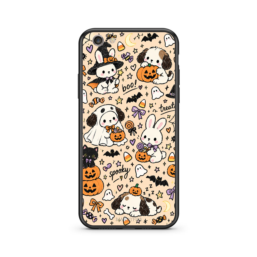 Θήκη iPhone 7 / 8 / SE 2020 Halloween Puppies and Friends on Cream από τη Smartfits με σχέδιο στο πίσω μέρος και μαύρο περίβλημα | iPhone 7 / 8 / SE 2020 Halloween Puppies and Friends on Cream case with colorful back and black bezels