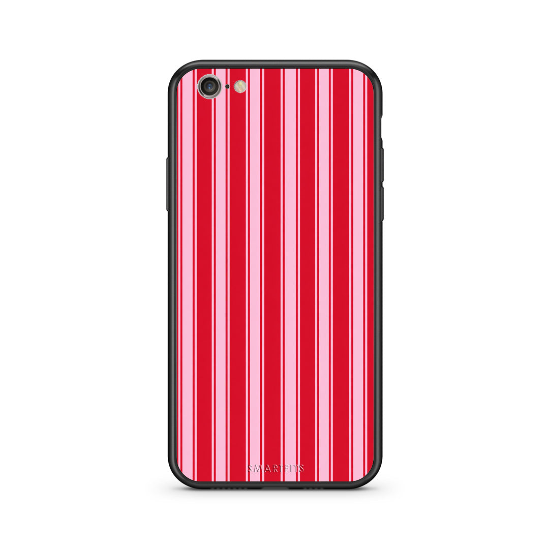 Θήκη iPhone 7 / 8 / SE 2020 Red and Pink Vertical Pinstripes από τη Smartfits με σχέδιο στο πίσω μέρος και μαύρο περίβλημα | iPhone 7 / 8 / SE 2020 Red and Pink Vertical Pinstripes case with colorful back and black bezels