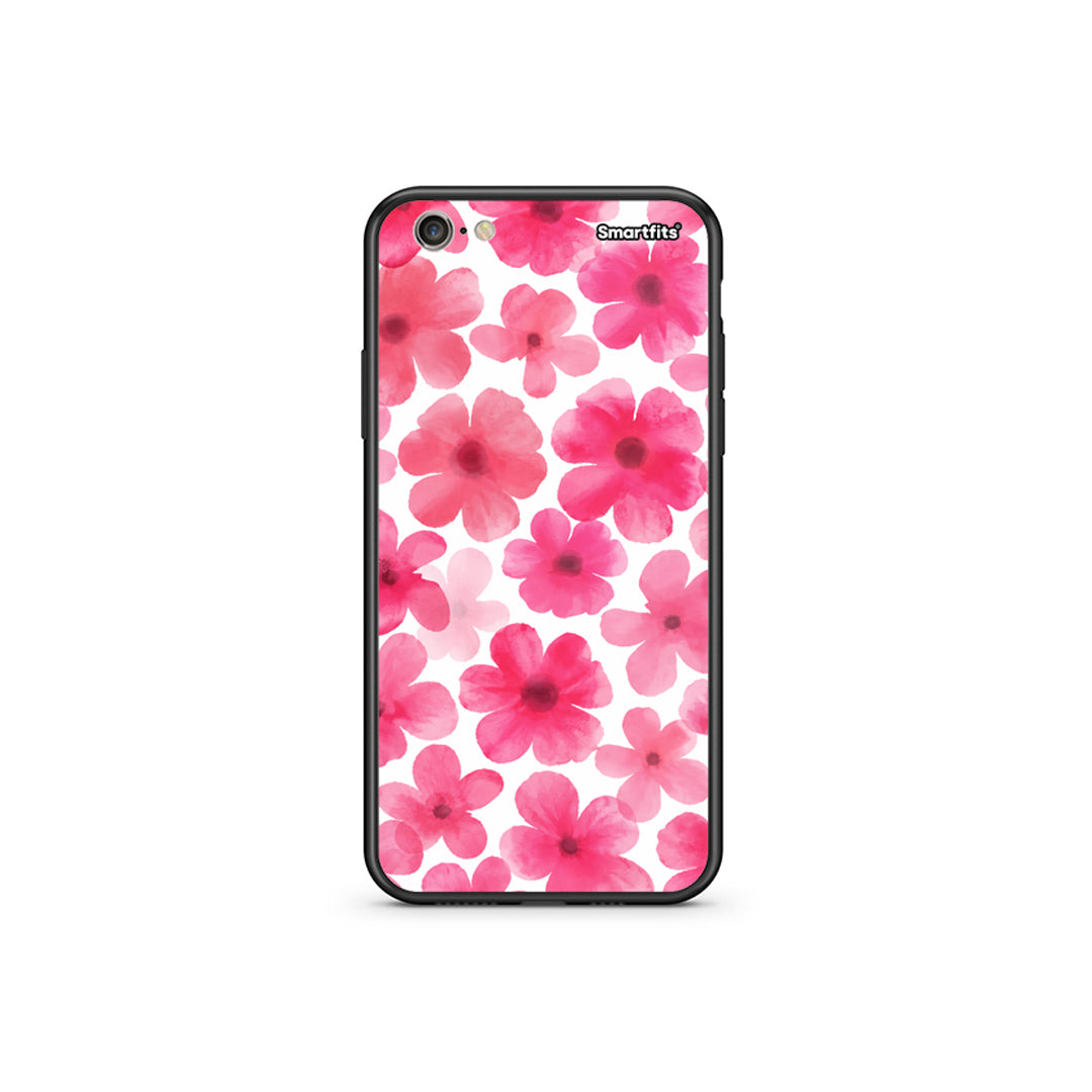 Θήκη iPhone 6 Plus / 6s Plus Pink Watercolour Flowers on White από τη Smartfits με σχέδιο στο πίσω μέρος και μαύρο περίβλημα | iPhone 6 Plus / 6s Plus Pink Watercolour Flowers on White case with colorful back and black bezels