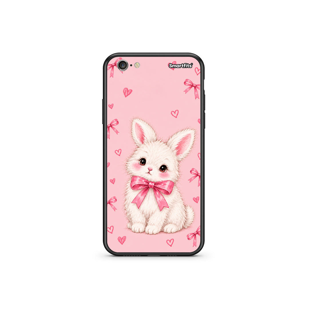 Θήκη iPhone 6 Plus / 6s Plus White Bunny and Pink Bows από τη Smartfits με σχέδιο στο πίσω μέρος και μαύρο περίβλημα | iPhone 6 Plus / 6s Plus White Bunny and Pink Bows case with colorful back and black bezels
