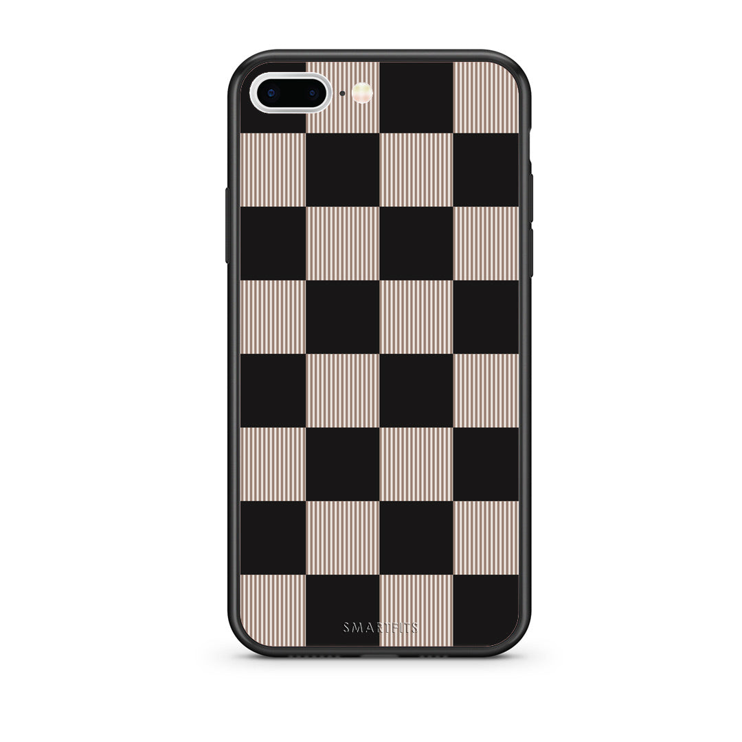 Θήκη iPhone 7 Plus / 8 Plus Black and Taupe Striped Checks από τη Smartfits με σχέδιο στο πίσω μέρος και μαύρο περίβλημα | iPhone 7 Plus / 8 Plus Black and Taupe Striped Checks case with colorful back and black bezels