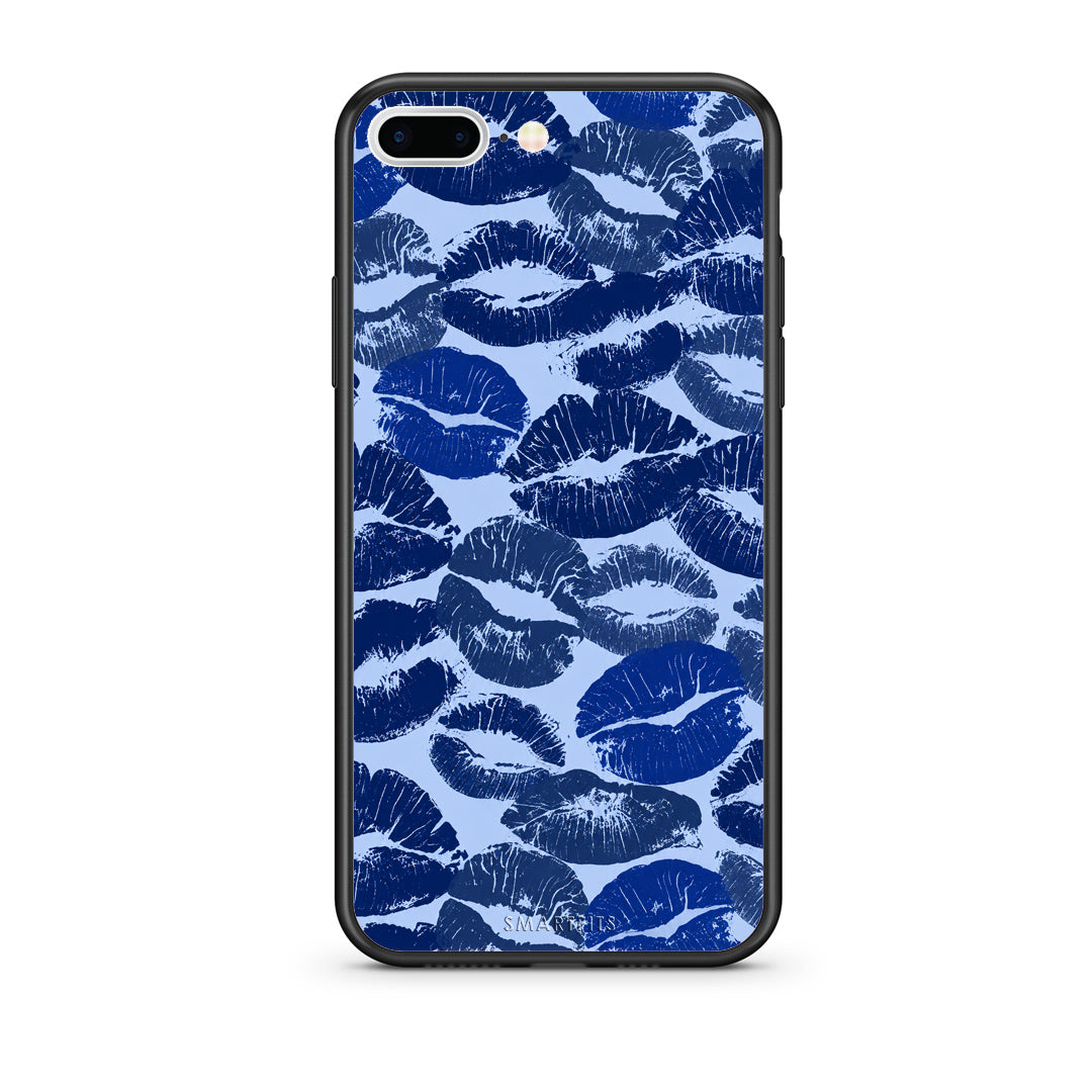 Θήκη iPhone 7 Plus / 8 Plus Blue Lipstick Kisses από τη Smartfits με σχέδιο στο πίσω μέρος και μαύρο περίβλημα | iPhone 7 Plus / 8 Plus Blue Lipstick Kisses case with colorful back and black bezels