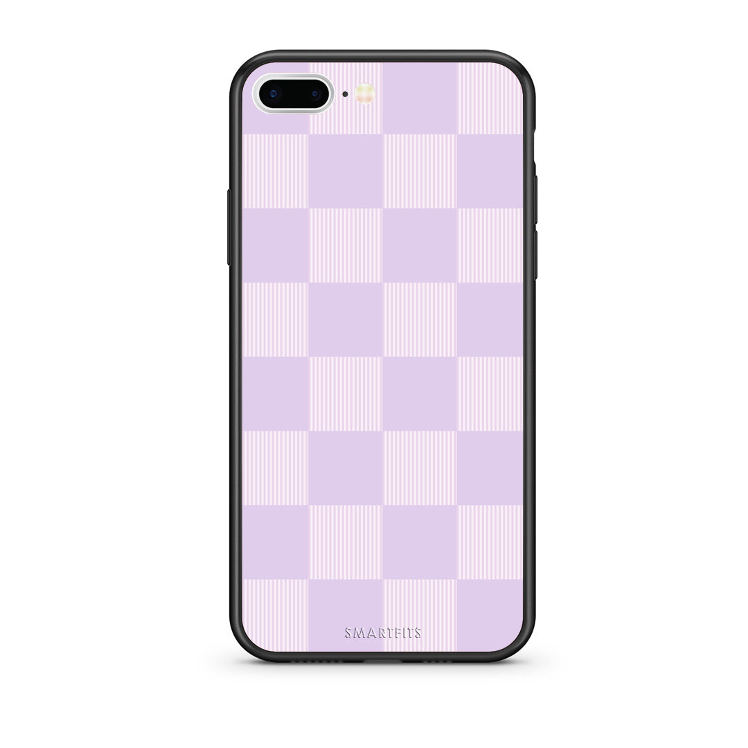 Θήκη iPhone 7 Plus / 8 Plus Lilac and Cream Striped Checks από τη Smartfits με σχέδιο στο πίσω μέρος και μαύρο περίβλημα | iPhone 7 Plus / 8 Plus Lilac and Cream Striped Checks case with colorful back and black bezels