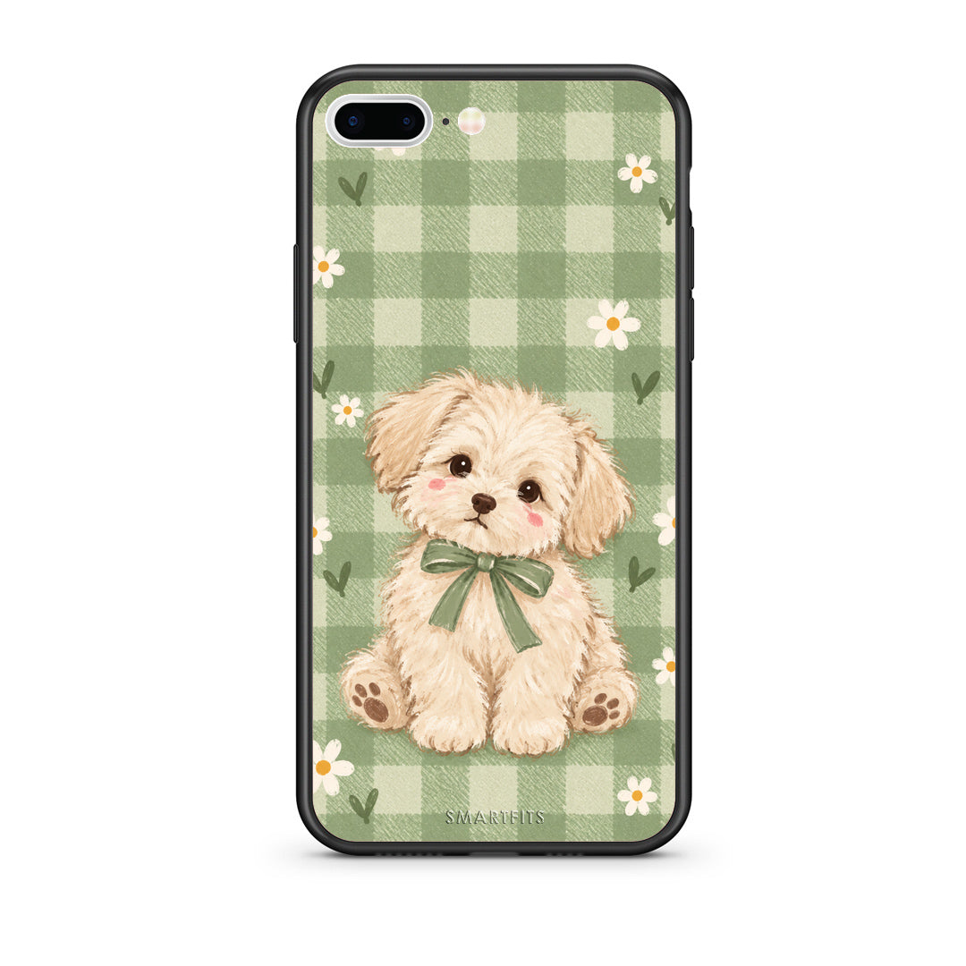 Θήκη iPhone 7 Plus / 8 Plus Puppy and Daisies on Sage Gingham από τη Smartfits με σχέδιο στο πίσω μέρος και μαύρο περίβλημα | iPhone 7 Plus / 8 Plus Puppy and Daisies on Sage Gingham case with colorful back and black bezels