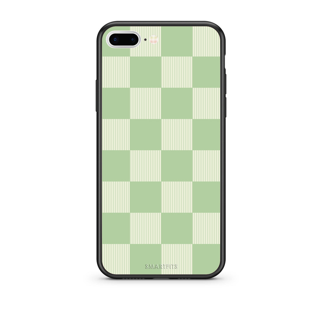 Θήκη iPhone 7 Plus / 8 Plus Sage and Cream Striped Checks από τη Smartfits με σχέδιο στο πίσω μέρος και μαύρο περίβλημα | iPhone 7 Plus / 8 Plus Sage and Cream Striped Checks case with colorful back and black bezels
