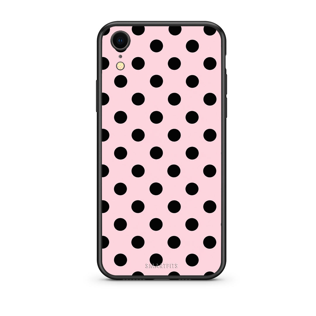Θήκη iPhone XR Black Polka Dots on Pink από τη Smartfits με σχέδιο στο πίσω μέρος και μαύρο περίβλημα | iPhone XR Black Polka Dots on Pink case with colorful back and black bezels