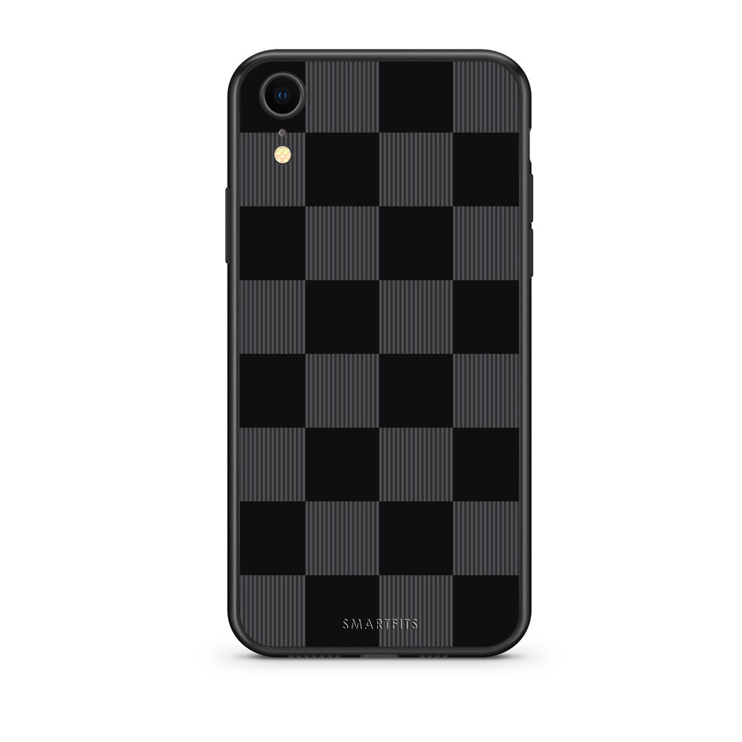 Θήκη iPhone XR Black and Charcoal Striped Checks από τη Smartfits με σχέδιο στο πίσω μέρος και μαύρο περίβλημα | iPhone XR Black and Charcoal Striped Checks case with colorful back and black bezels