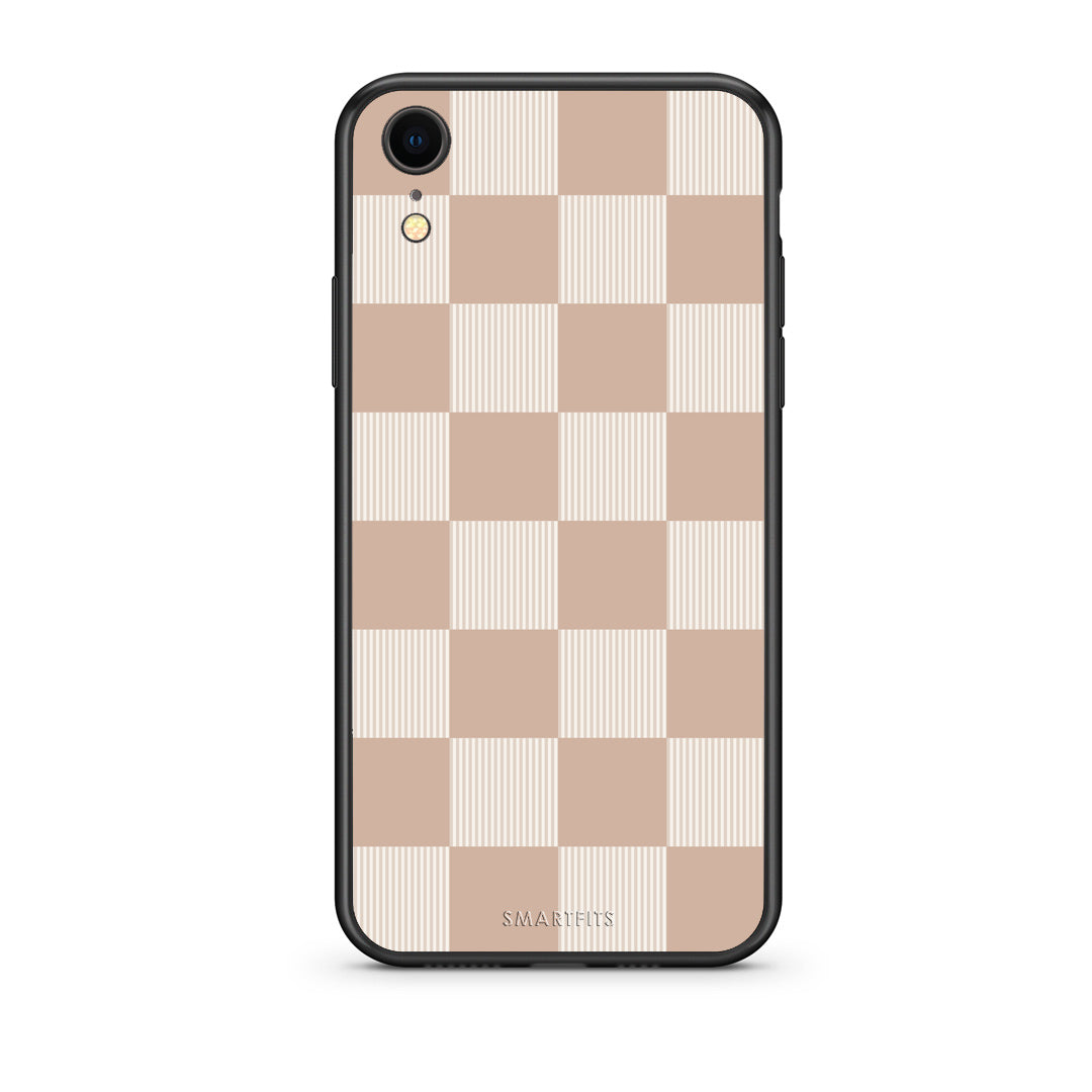 Θήκη iPhone XR Latte and Cream Striped Checks από τη Smartfits με σχέδιο στο πίσω μέρος και μαύρο περίβλημα | iPhone XR Latte and Cream Striped Checks case with colorful back and black bezels