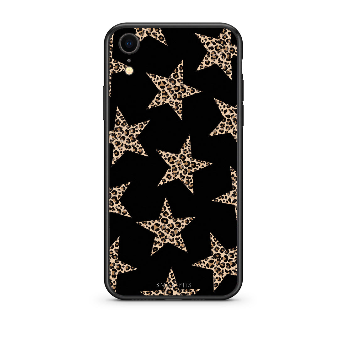 Θήκη iPhone XR Leopard Stars on Black από τη Smartfits με σχέδιο στο πίσω μέρος και μαύρο περίβλημα | iPhone XR Leopard Stars on Black case with colorful back and black bezels
