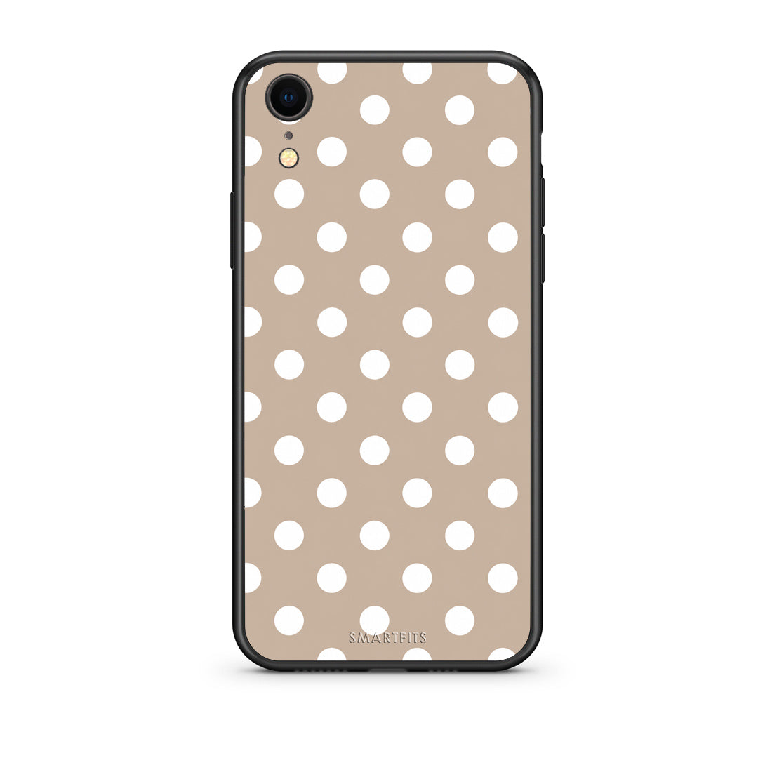 Θήκη iPhone XR White Polka Dots on Taupe από τη Smartfits με σχέδιο στο πίσω μέρος και μαύρο περίβλημα | iPhone XR White Polka Dots on Taupe case with colorful back and black bezels